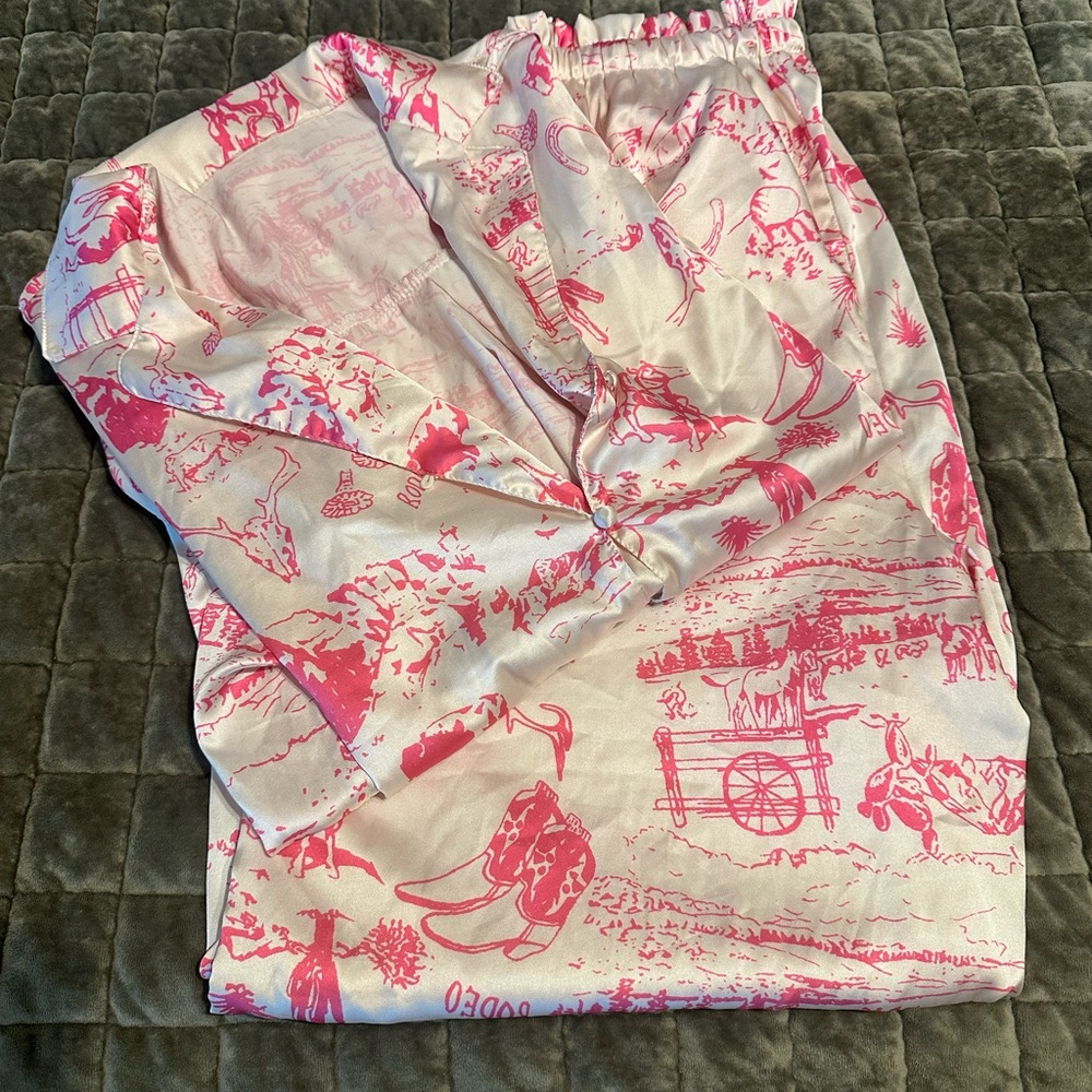 Satin Pink and White pajama set